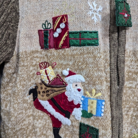 Vintage 90s Beaded Santa Ugly Christmas Cardigan Sweater‎ Teacher Retro - Picture 7 of 15